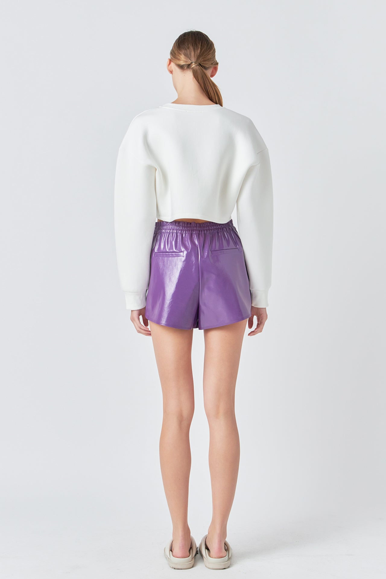 GREY LAB - High-Waisted Faux Leather Shorts - SHORTS available at Objectrare