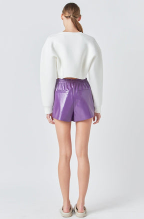 GREY LAB - High-Waisted Faux Leather Shorts - SHORTS available at Objectrare