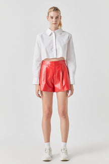 GREY LAB - High-Waisted Faux Leather Shorts - SHORTS available at Objectrare