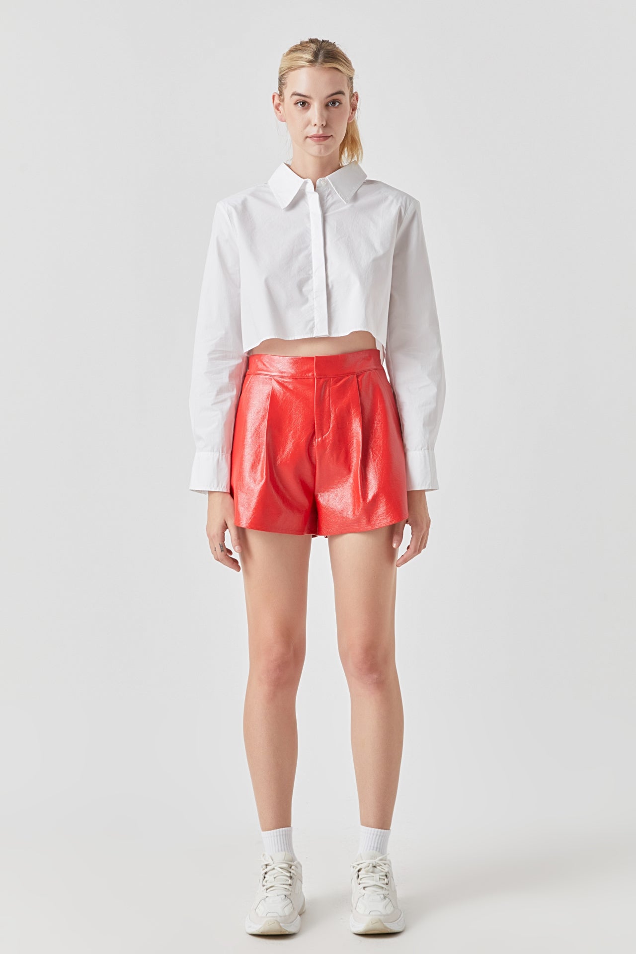 Grey Lab - High-Waisted Faux Leather Shorts