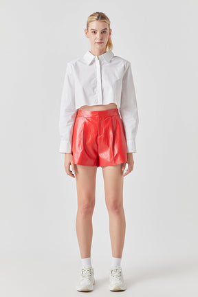 Grey Lab - High-Waisted Faux Leather Shorts