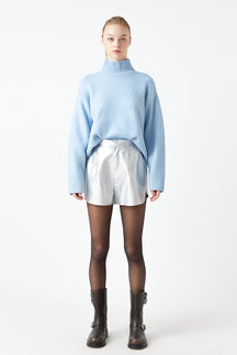 GREY LAB - High-Waisted Faux Leather Shorts - SHORTS available at Objectrare