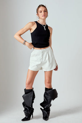 GREY LAB - High-Waisted Faux Leather Shorts - SHORTS available at Objectrare