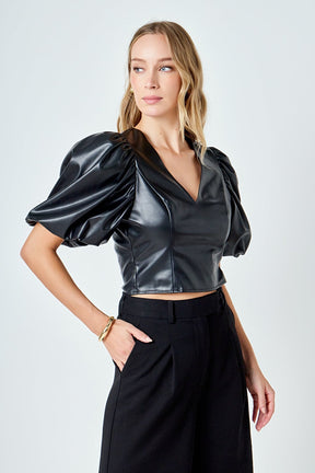 ENDLESS ROSE - Pu Puff Sleeve Top - TOPS available at Objectrare