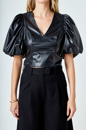 ENDLESS ROSE - Pu Puff Sleeve Top - TOPS available at Objectrare
