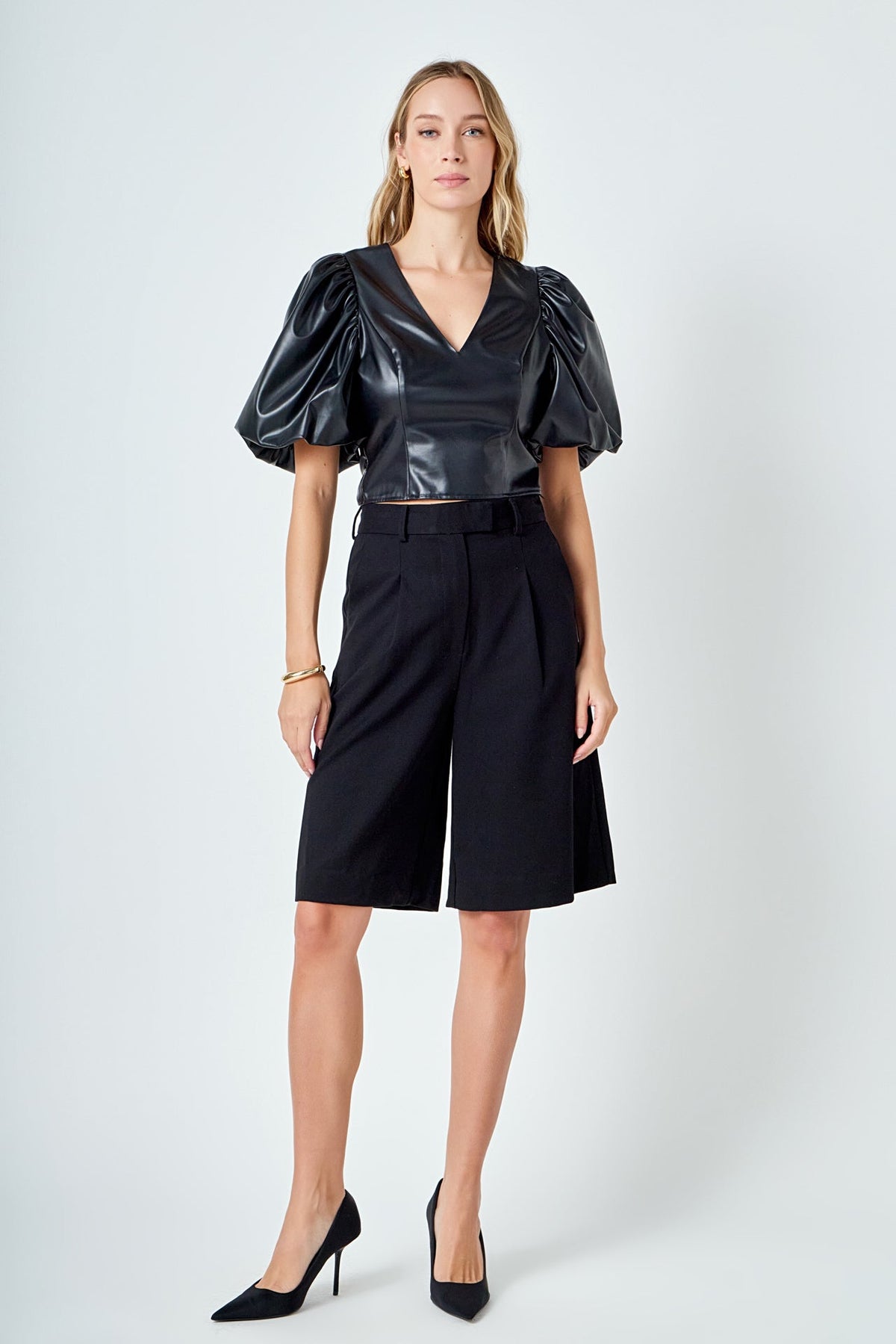 Pu Puff Sleeve Top