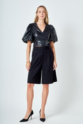 ENDLESS ROSE - Pu Puff Sleeve Top - TOPS available at Objectrare