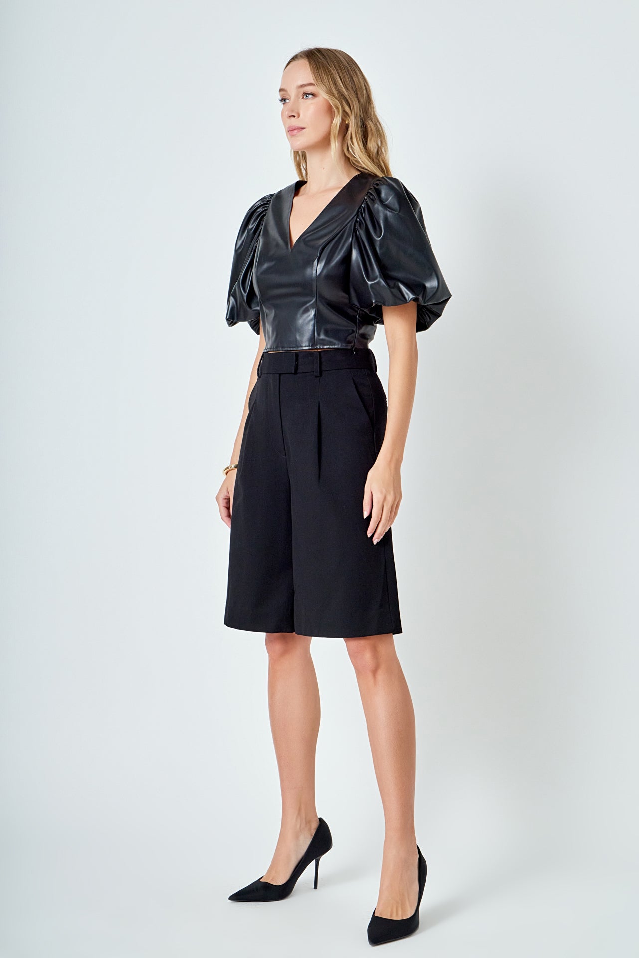 ENDLESS ROSE - Pu Puff Sleeve Top - TOPS available at Objectrare