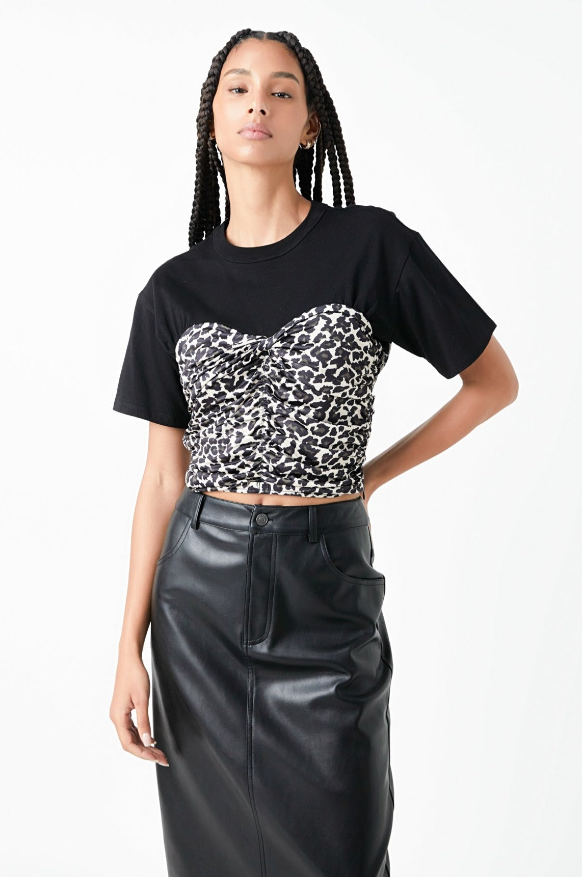 GREY LAB - Leopard Shirred Cropped Top - TOPS available at Objectrare