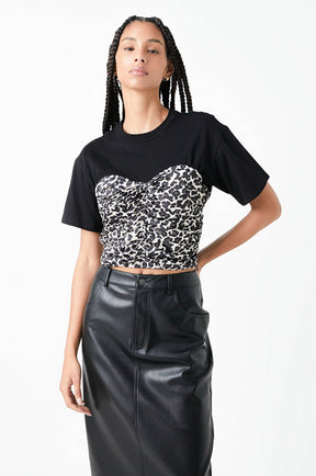 GREY LAB - Leopard Shirred Cropped Top - TOPS available at Objectrare