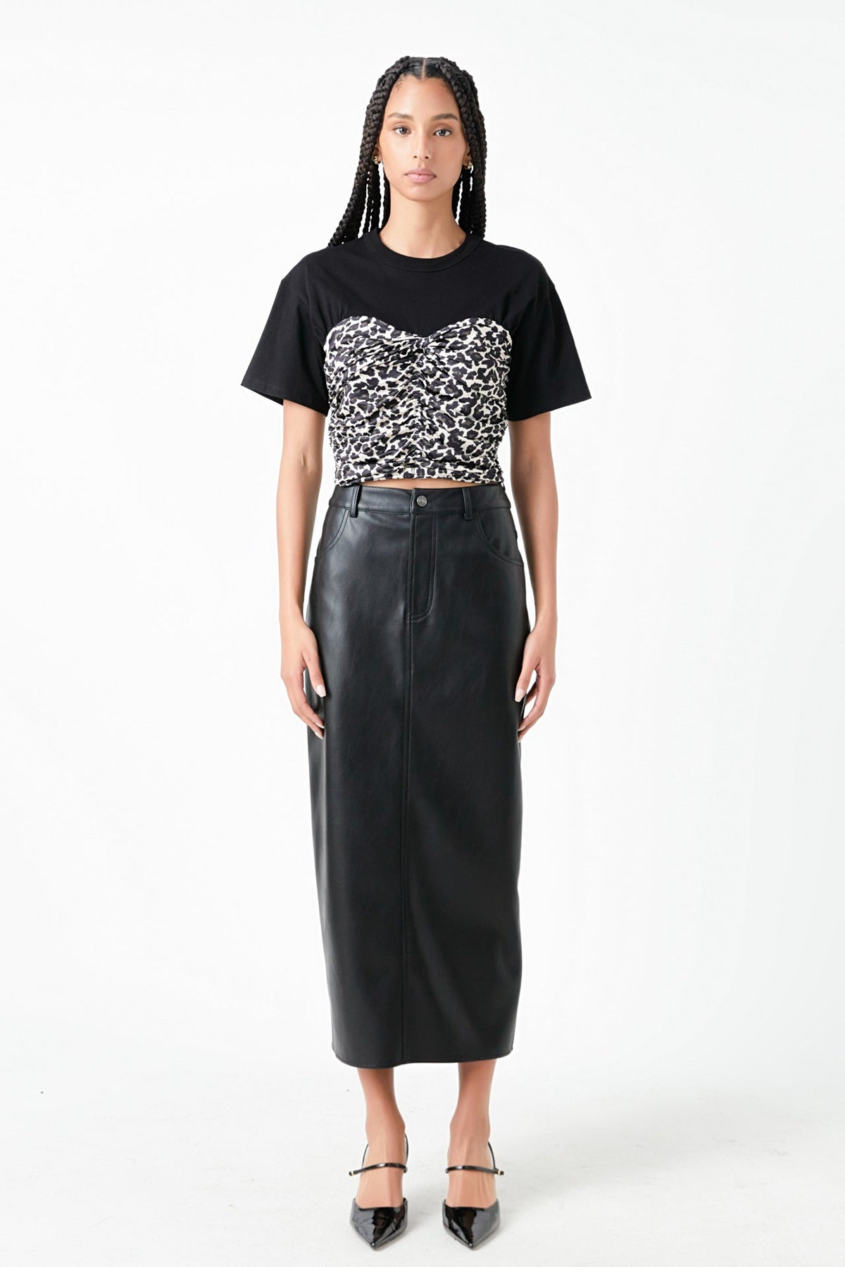 GREY LAB - Grey Lab - Leopard Shirred Cropped Top - TOPS available at Objectrare