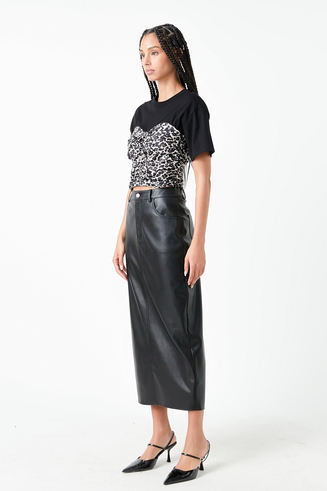 GREY LAB - Leopard Shirred Cropped Top - TOPS available at Objectrare