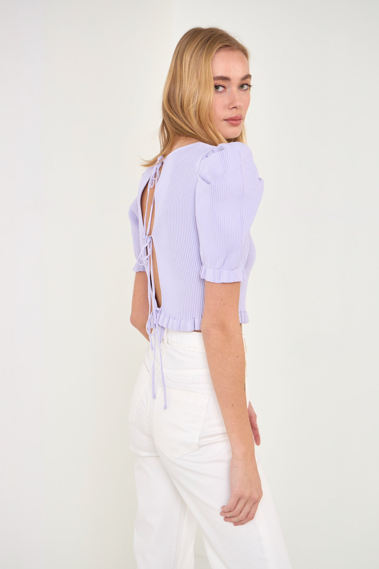 ENDLESS ROSE - Back Tied Straps Knit Top - TOPS available at Objectrare