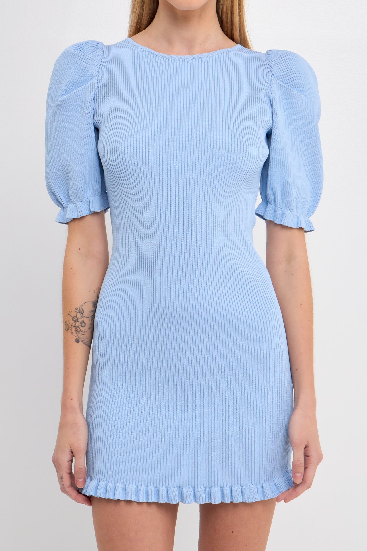 ENDLESS ROSE - Back Tied straps Puff Sleeve Mini Dress - DRESSES available at Objectrare