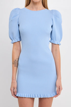 ENDLESS ROSE - Back Tied straps Puff Sleeve Mini Dress - DRESSES available at Objectrare