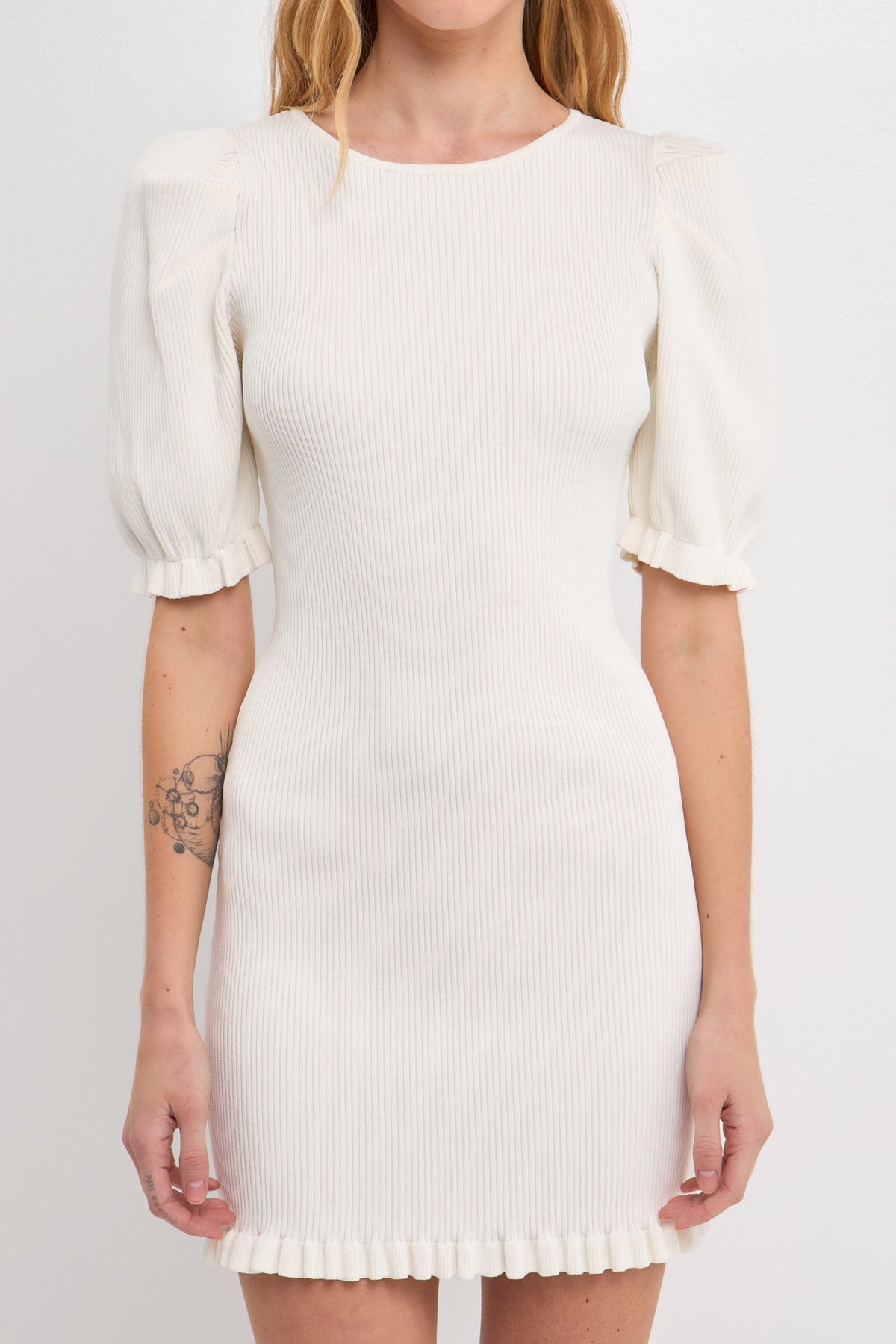 ENDLESS ROSE - Back Tied straps Puff Sleeve Mini Dress - DRESSES available at Objectrare