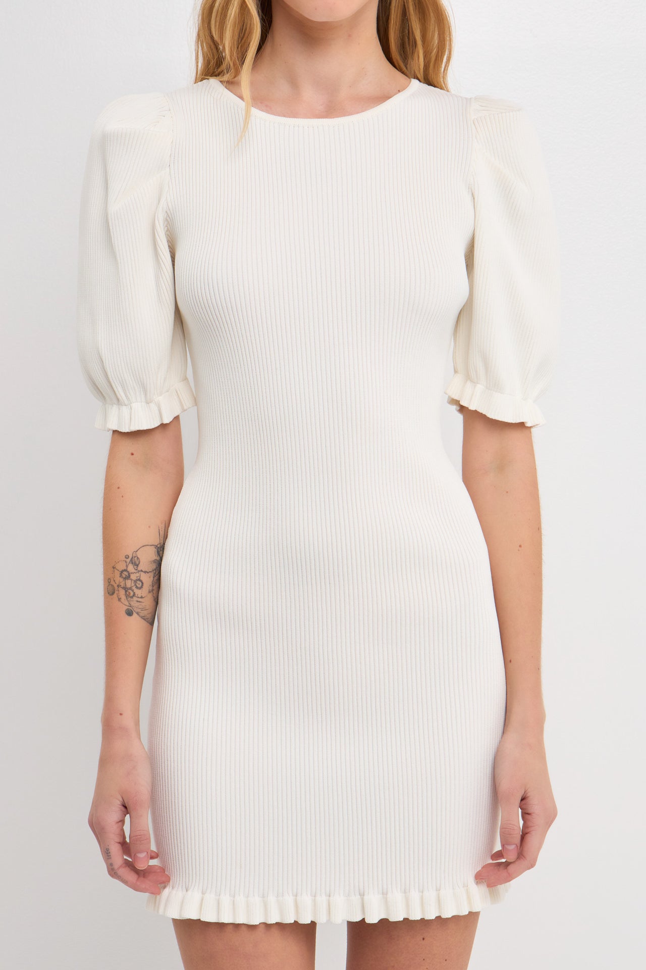 ENDLESS ROSE - Back Tied straps Puff Sleeve Mini Dress - DRESSES available at Objectrare