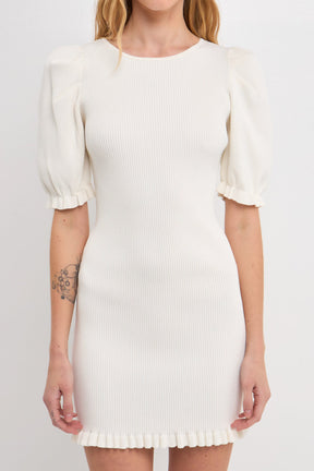 ENDLESS ROSE - Back Tied straps Puff Sleeve Mini Dress - DRESSES available at Objectrare