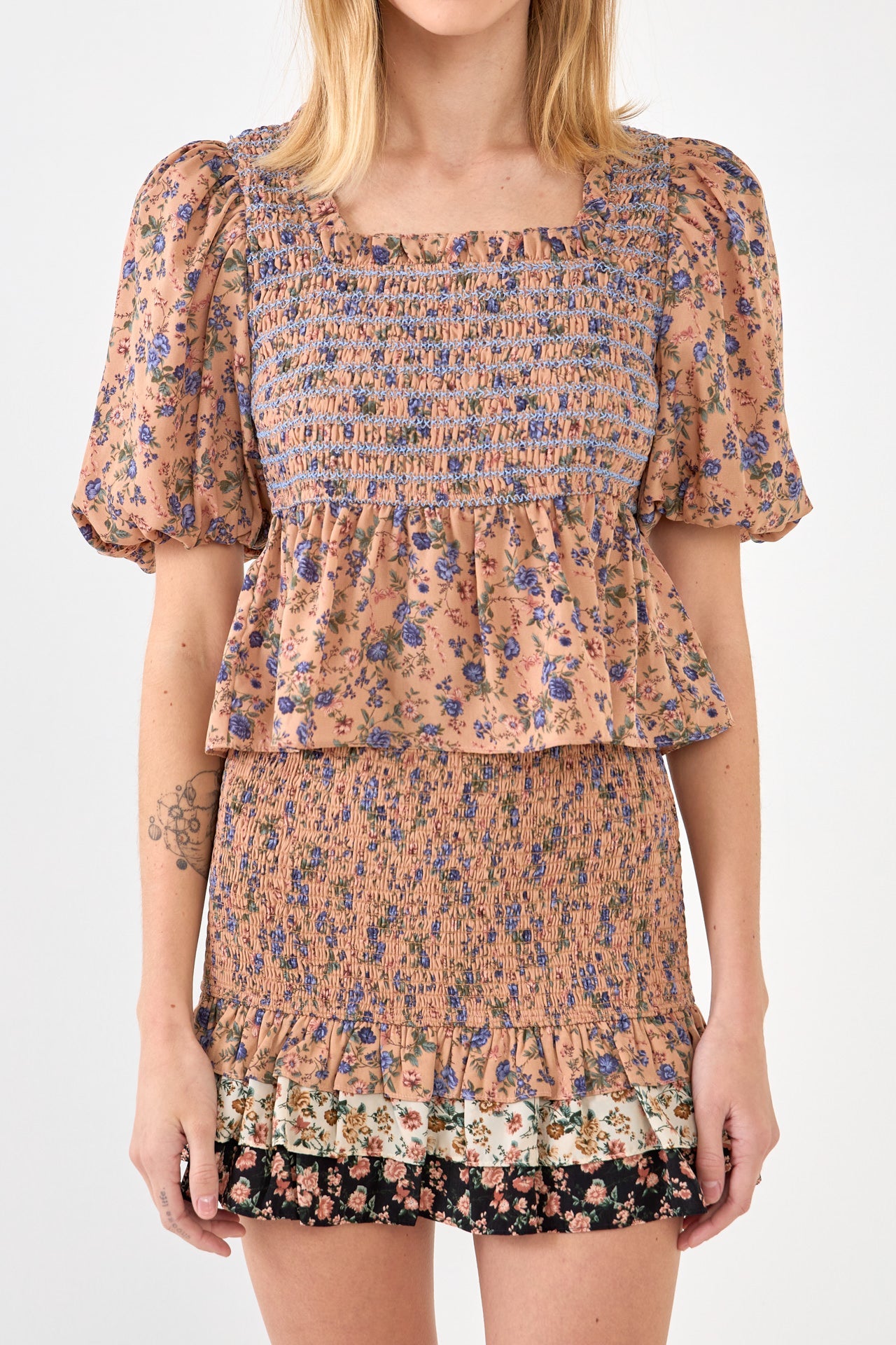 FREE THE ROSES - Free The Roses - Floral Smocked Detail Top - TOPS available at Objectrare