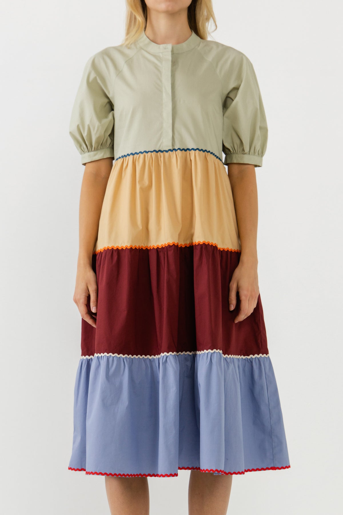ENGLISH FACTORY - Color Block Trim Detail Midi Dress - DRESSES available at Objectrare