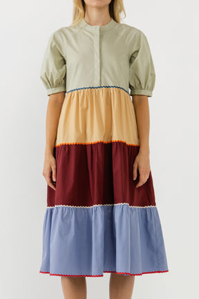 ENGLISH FACTORY - Color Block Trim Detail Midi Dress - DRESSES available at Objectrare