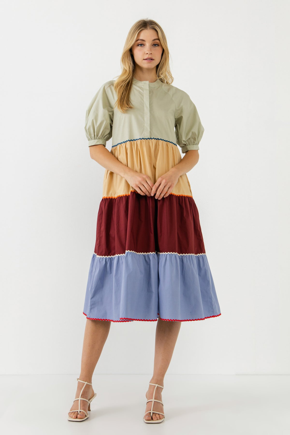 ENGLISH FACTORY - Color Block Trim Detail Midi Dress - DRESSES available at Objectrare