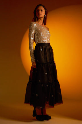 ENDLESS ROSE - One Sleeve Sequin Crop Top - TOPS available at Objectrare