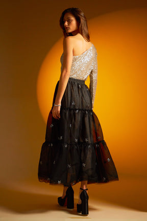 ENDLESS ROSE - One Sleeve Sequin Crop Top - TOPS available at Objectrare