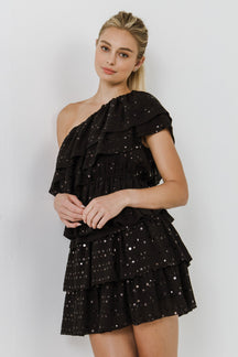 Shiny Dotted Chiffon Ruffled Top