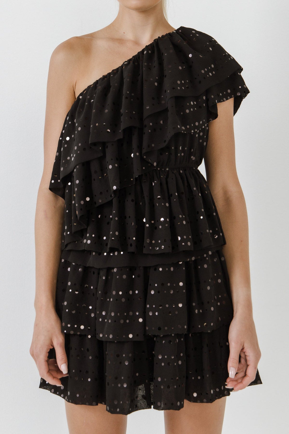 Shiny Dotted Chiffon Ruffled Top