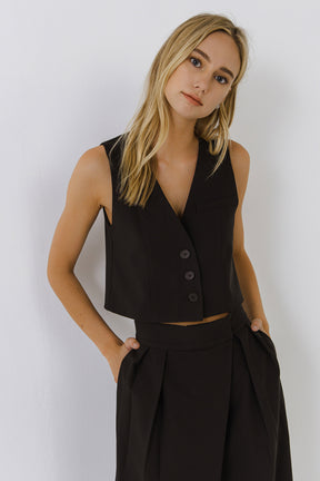 ENDLESS ROSE - Endless Rose - Priam Cropped Button Down Vest - TOPS available at Objectrare