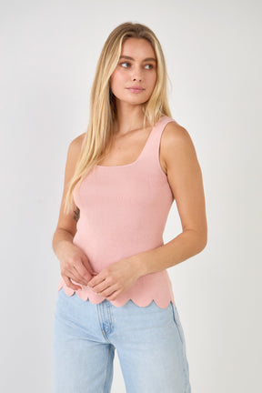 ENGLISH FACTORY - Square neckline Scallop Edge Knit Tank Top - TANK TOPS available at Objectrare
