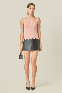 ENGLISH FACTORY - Square neckline Scallop Edge Knit Tank Top - TANK TOPS available at Objectrare