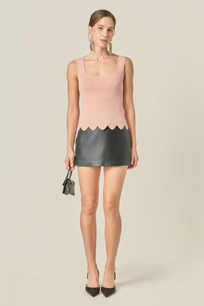 ENGLISH FACTORY - Square neckline Scallop Edge Knit Tank Top - TANK TOPS available at Objectrare