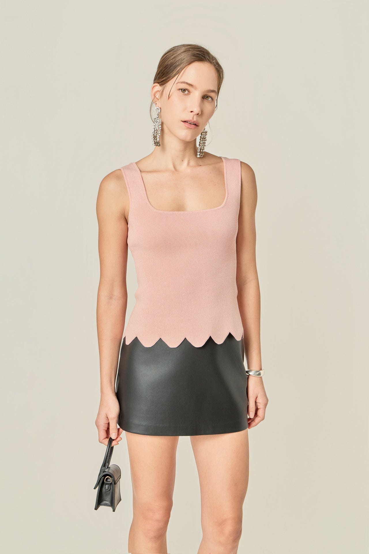 ENGLISH FACTORY - Square neckline Scallop Edge Knit Tank Top - TANK TOPS available at Objectrare