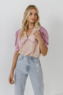ENGLISH FACTORY - Floral Knit Collar Detail Top - TOPS available at Objectrare