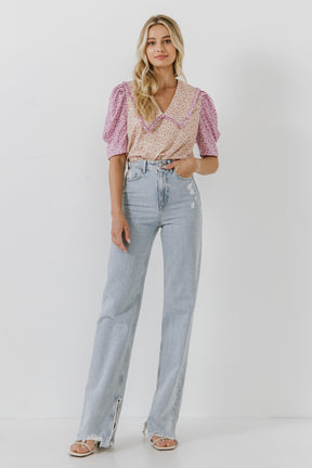 ENGLISH FACTORY - Floral Knit Collar Detail Top - TOPS available at Objectrare
