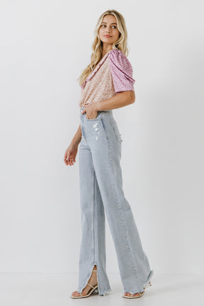 ENGLISH FACTORY - Floral Knit Collar Detail Top - TOPS available at Objectrare