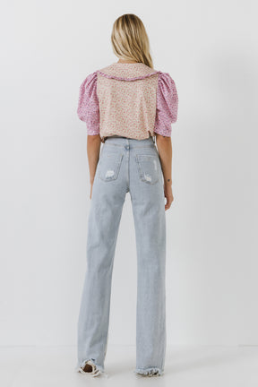 ENGLISH FACTORY - Floral Knit Collar Detail Top - TOPS available at Objectrare