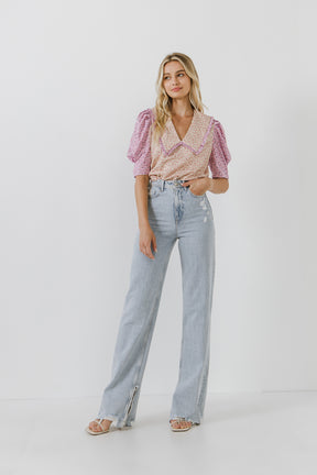 ENGLISH FACTORY - Floral Knit Collar Detail Top - TOPS available at Objectrare