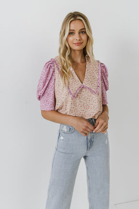 ENGLISH FACTORY - Floral Knit Collar Detail Top - TOPS available at Objectrare