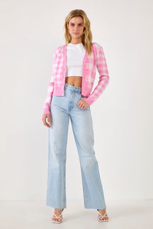 ENGLISH FACTORY - Gingham Knit Cardigan - SWEATERS & KNITS available at Objectrare