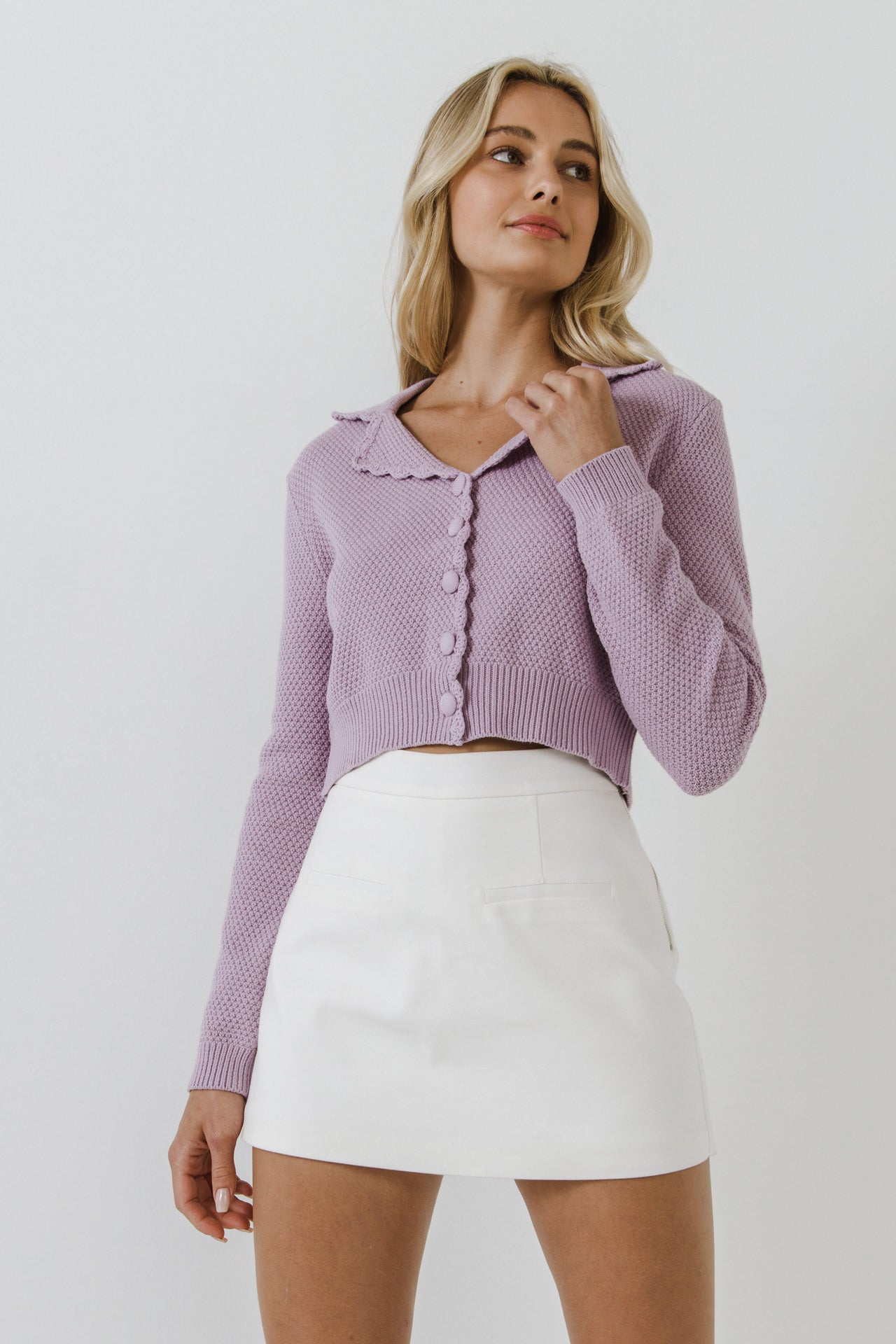 ENGLISH FACTORY - Scallop Edge Cropped Cardigan - CARDIGANS available at Objectrare