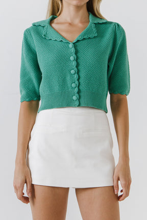 ENGLISH FACTORY - Scallop Edge Short Sleeve Cardigan - SWEATERS & KNITS available at Objectrare
