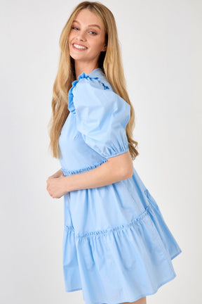 ENGLISH FACTORY - Ruffle Detail Puff Sleeve Mini Dress - DRESSES available at Objectrare