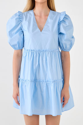 ENGLISH FACTORY - English Factory - Ruffle Detail Puff Sleeve Mini Dress - DRESSES available at Objectrare