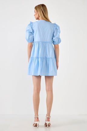 ENGLISH FACTORY - Ruffle Detail Puff Sleeve Mini Dress - DRESSES available at Objectrare