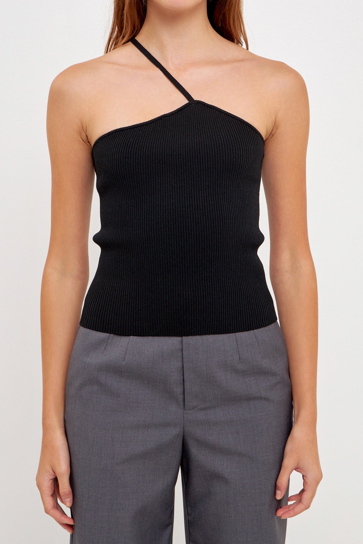 GREY LAB - One Shoulder Strap Knit Tank Top - CAMI TOPS & TANK available at Objectrare