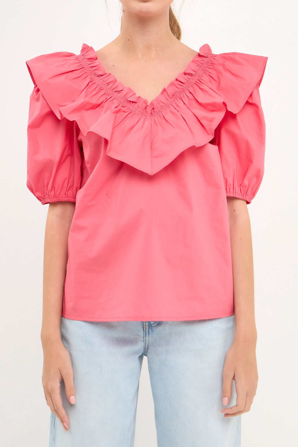 Ruffle Detail Puff Sleeve Top