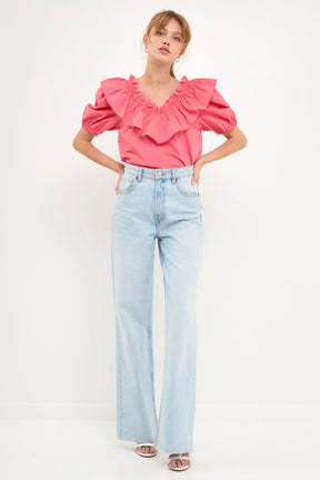 ENGLISH FACTORY - Ruffle Detail Puff Sleeve Top - TOPS available at Objectrare